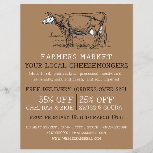 Vintage Kuh, Käsemongerwerbung Flyer (Vorne)