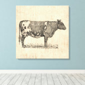 Vintage Kuh-Kunstdarstellung mit Skriptuntergrund Leinwanddruck (Insitu (Holzboden))