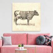 Vintage Kuh-Kunstdarstellung mit Skriptuntergrund Leinwanddruck (Insitu (Wohnzimmer))
