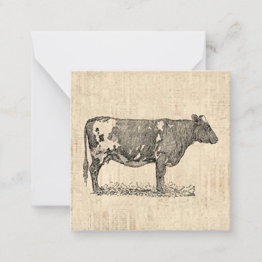 Vintage Kuh-Kunstdarstellung mit Skriptuntergrund Mitteilungskarte (Vorderseite)
