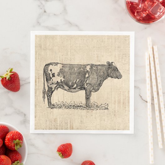 Vintage Kuh-Kunstdarstellung mit Skriptuntergrund Serviette (Beispiel)