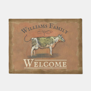 Vintage Kuh-mit Monogramm Familienname-Willkommen Fußmatte
