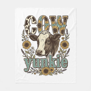 Vintage-Kuh-Yunkie-Sonnenblumen-Bauernhaus-Design_ Fleecedecke