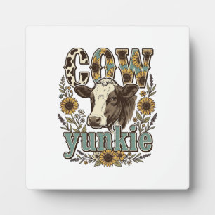 Vintage-Kuh-Yunkie-Sonnenblumen-Bauernhaus-Design_ Fotoplatte
