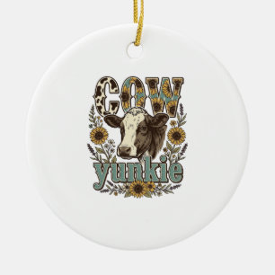 Vintage-Kuh-Yunkie-Sonnenblumen-Bauernhaus-Design_ Keramik Ornament