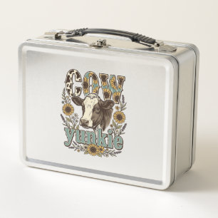 Vintage-Kuh-Yunkie-Sonnenblumen-Bauernhaus-Design_ Metall Brotdose
