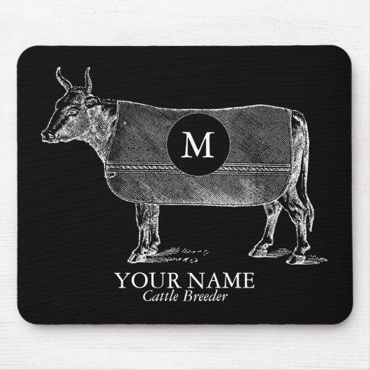 Vintage Kuhblanket Monogram Black Mousepad (Vorne)