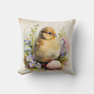 Vintage Küken mit Ei und Blumen Kissen