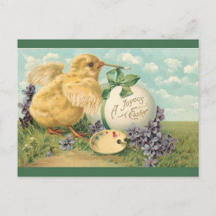 Vintage-Küken mit Farbpalette Ostern Postkarte