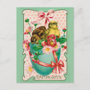 Vintage-Küken mit Osterei-Ostergruß Postkarte