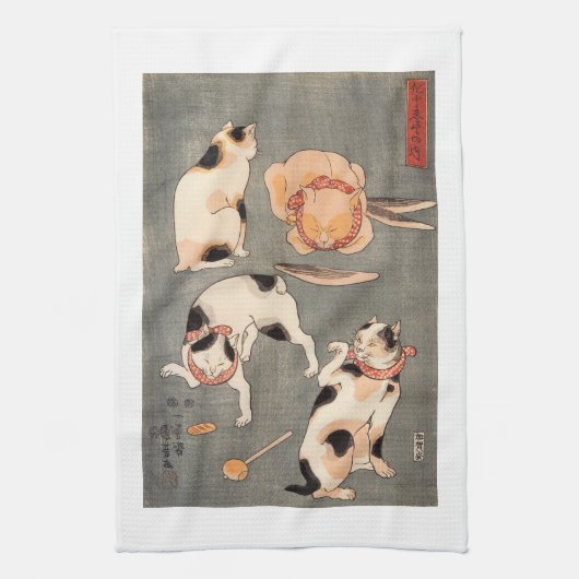 Vintage Kuniyoshi japanische Kunst-Katzen-Posen Küchentuch (Vertikal)