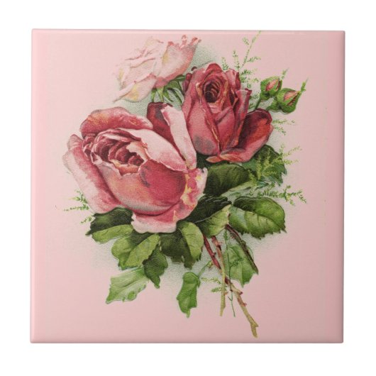 Vintage Kunst Antike Rose Fliese (Vorderseite)