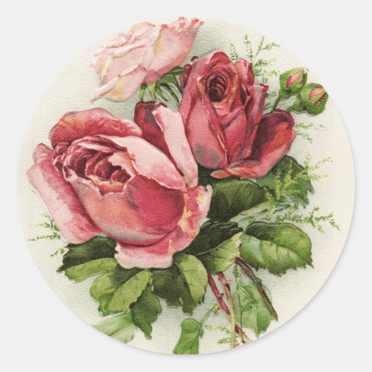 Vintage Kunst Antike Rose Runder Aufkleber (Vorderseite)