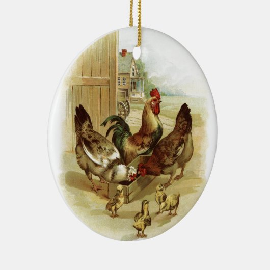 Vintage Kunst-Bauernhof-Hühner Keramikornament (Rechts)