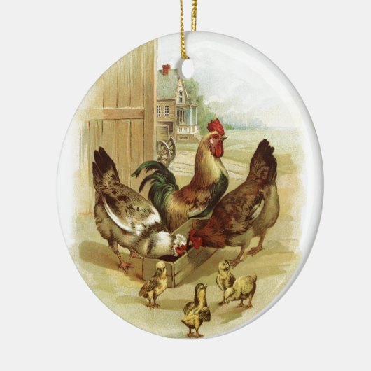 Vintage Kunst-Bauernhof-Hühner Keramikornament (Links)