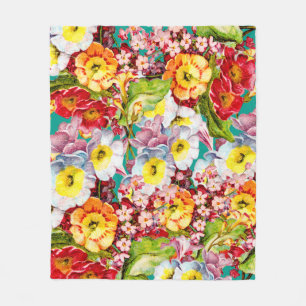 Vintage-Kunst Blumenmuster Frühlingsblumen Primel Fleecedecke