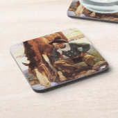 Vintage Kunst, Cowboy Watering Seines Pferdes durc Getränkeuntersetzer (Linke Seite)