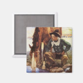 Vintage Kunst, Cowboy Watering Seines Pferdes durc Magnet (Vorderseite/Rückseite)