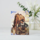 Vintage Kunst, Cowboy Watering Seines Pferdes durc Postkarte (Stehend Vorderseite)
