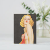 Vintage Kunst Deko Button auf Mädchen Postkarte (Stehend Vorderseite)