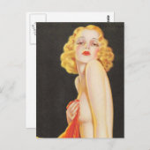 Vintage Kunst Deko Button auf Mädchen Postkarte (Vorne/Hinten)