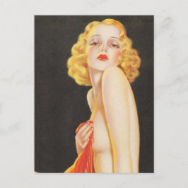 Vintage Kunst Deko Button auf Mädchen Postkarte