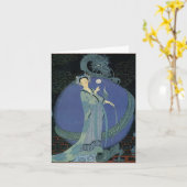 Vintage Kunst-Deko-Dame und Karte (Gelbe Blume)