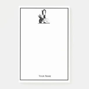 Vintage Kunst-Deko-Dame With Pearls Blk White Post-it Klebezettel