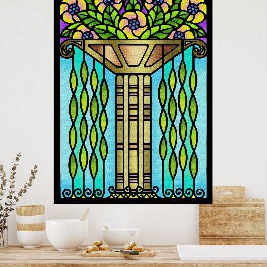 Vintage Kunst Deko Fleckglas Blumendesign (Küche)