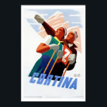 Vintage Kunst Deko Italienische Skireise<br><div class="desc">Retouchiert,  restauriert und professionell vergrößert. In den 1930er Jahren wurde für das berühmte italienische Skigebiet Cortina d'Ampezzo ein Deko in den Bergen ausgeschrieben. Typische Deko Pastellfarben.</div>