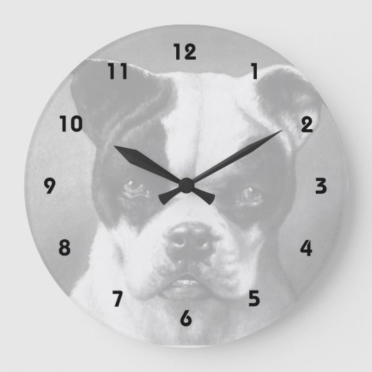 Vintage Kunst der französischen Bulldogge Große Wanduhr (Vorderseite)