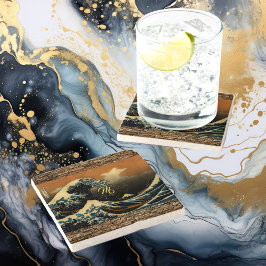 Vintage Kunst Der japanische Künstlerozean der gro Steinuntersetzer