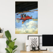 Vintage Kunst des fliegenden Futuristikflugzeugs Poster (Heimbüro)