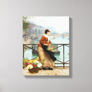 Vintage Kunst Die Blume Lady Vendor Leinwanddruck