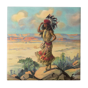 Vintage Kunst: Eingeborene amerikanische Frau mit Fliese