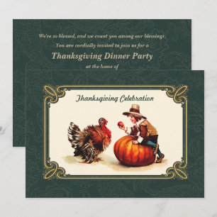 Vintage-Kunst-Einladungen zum Thanksgiving-Dinner Einladung