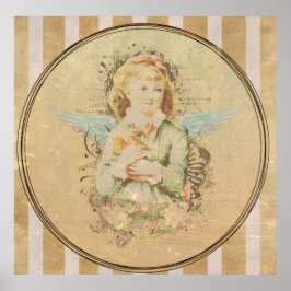 Vintage Kunst, Engelmädchen mit Vogel durch Liebe  Poster