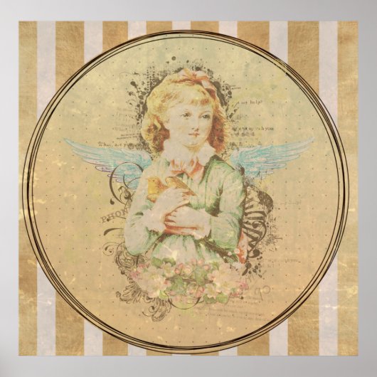 Vintage Kunst, Engelmädchen mit Vogel durch Liebe Poster (Vorne)