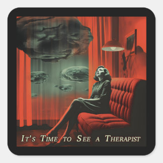 Vintage Kunst Es ist Zeit, einen Therapeuten zu se Quadratischer Aufkleber