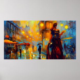 Vintage-Kunst Frankreich mit Frau alt  Poster