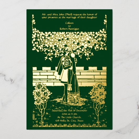 Vintage Kunst & Handwerk Mittelalterliche Hochzeit Folieneinladung (Vorderseite)