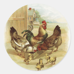 Vintage-Kunst-Hühnerfarm Runder Aufkleber