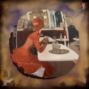 Vintage Kunst - Im Café - Fernand Lungren Rundes Kissen