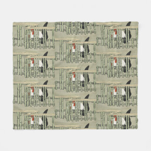 Vintage Kunst: Japanischer Hahn hinter Bambuszaun Fleecedecke