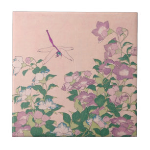 Vintage-Kunst-Libellen- und Blumenmalerei Fliese