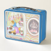 Vintage-Kunst-Lunchbox Blau Metall Brotdose (Rückseite)