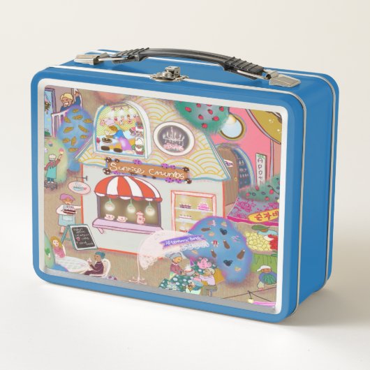Vintage-Kunst-Lunchbox Blau Metall Brotdose (Vorderseite)