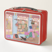 Vintage-Kunst-Lunchbox Rot Metall Brotdose (Vorderseite)