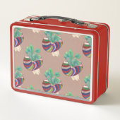 Vintage-Kunst-Lunchbox Rot Metall Brotdose (Rückseite)