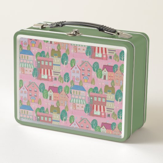 Vintage-Kunst-Lunchboxe Grün Metall Brotdose (Vorderseite)